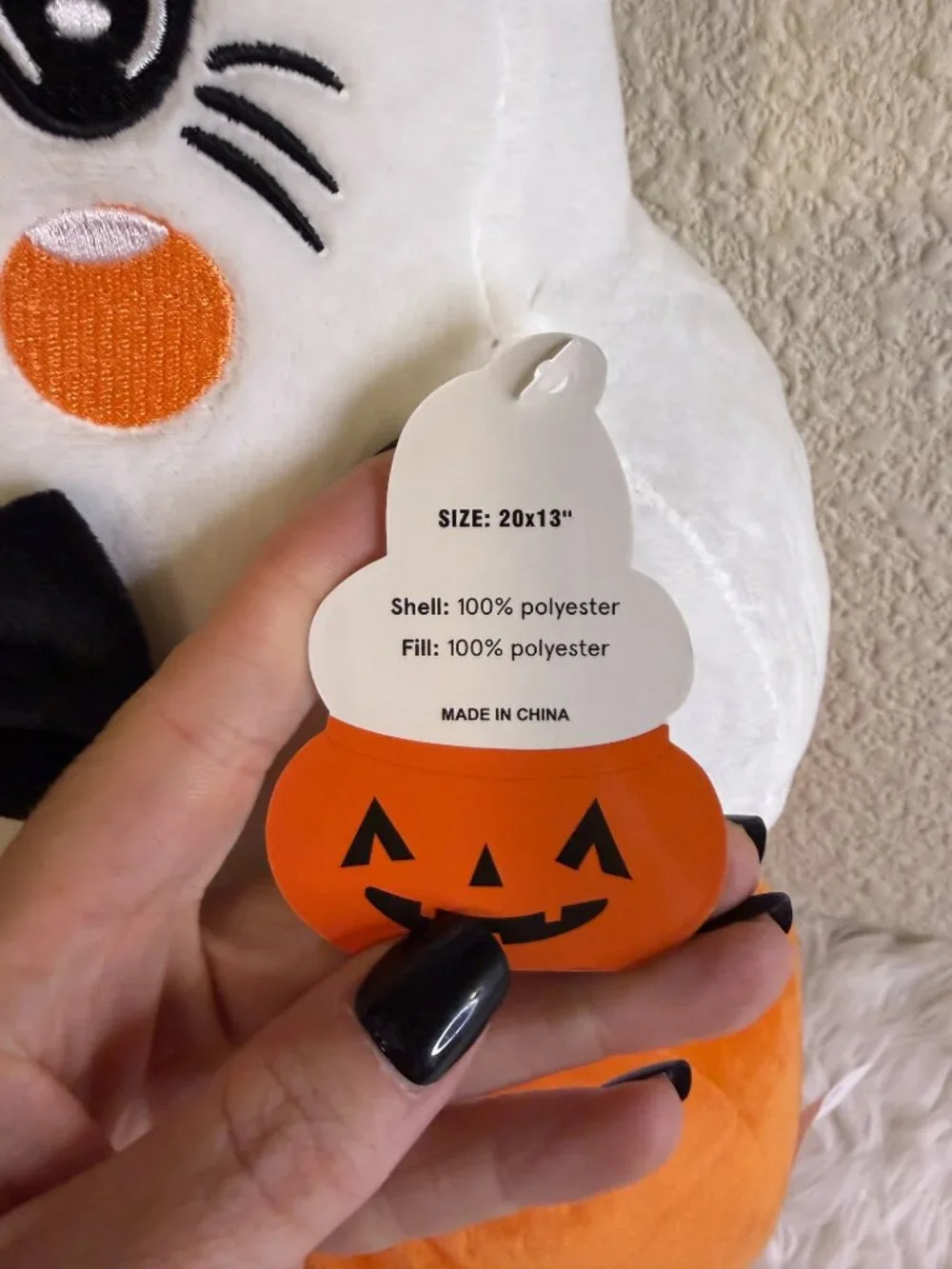 Halloween Ghost Pumpkin Velvet Embroidered Decorative Pillow 20x13 NWT